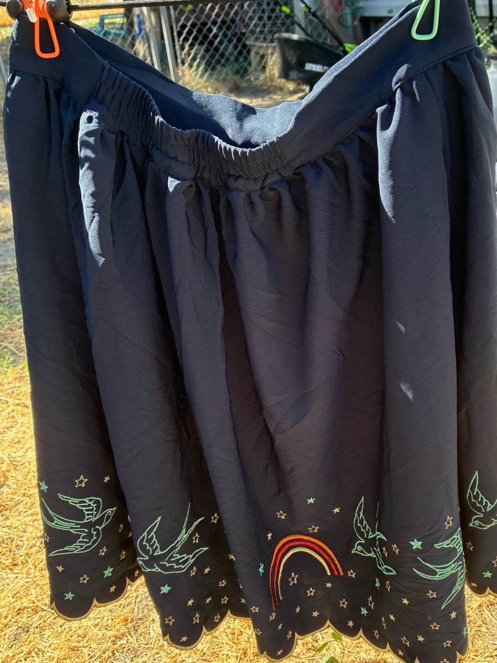 Girls Navy Embroidered Rainbow & Swallow Skirt